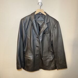 Vintage Jacqueline Ferrar Lambskin Leather Black Blazer Jacket Coat Large